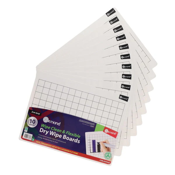 Dry Wipe Boards - 2cm Grid, 228x305mm - Pack of 10 - Image 3