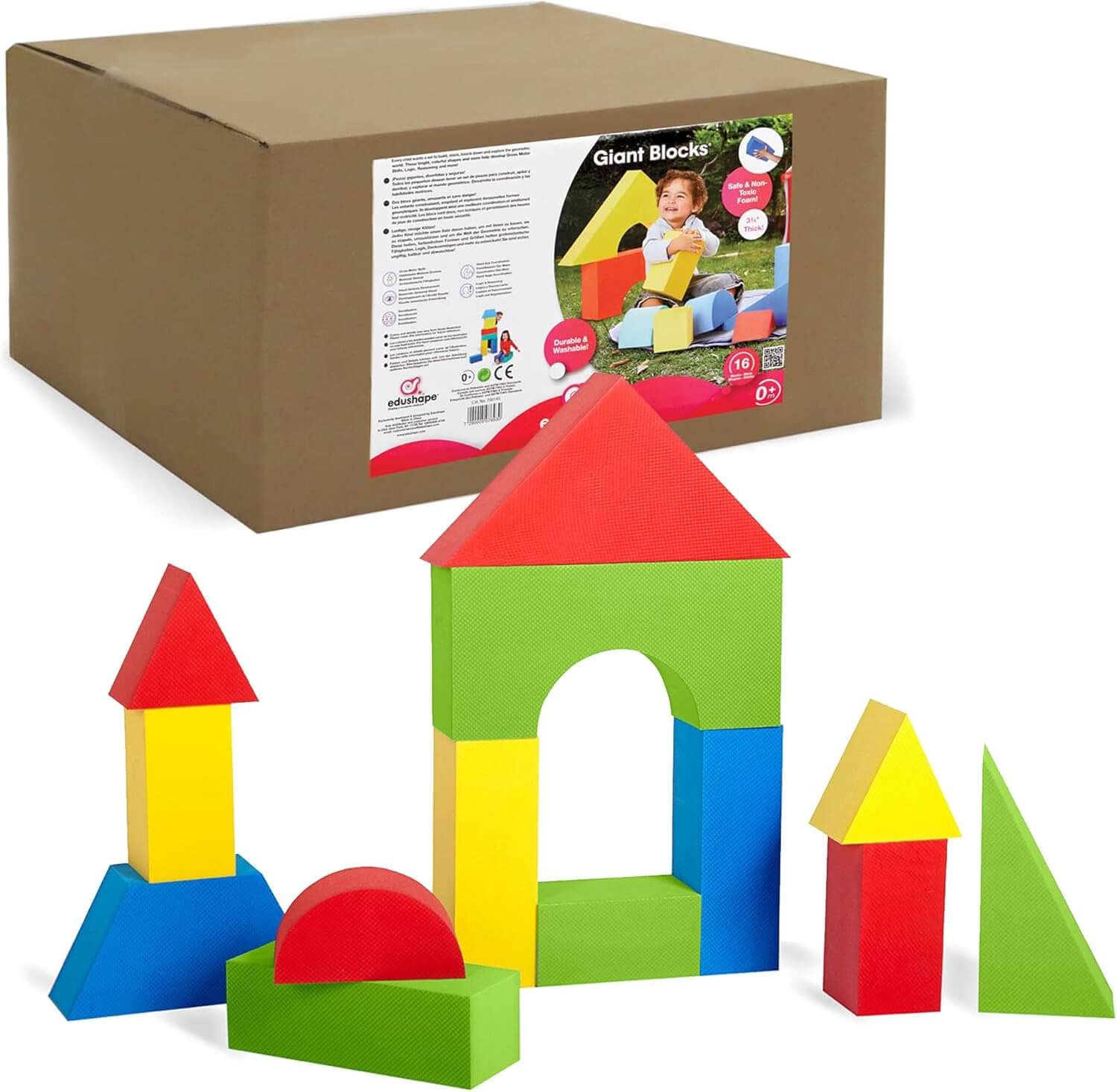 Edushape Giant Colour Edu-Blocks 16-Piece | Soft Foam Building Blocks - Image 3