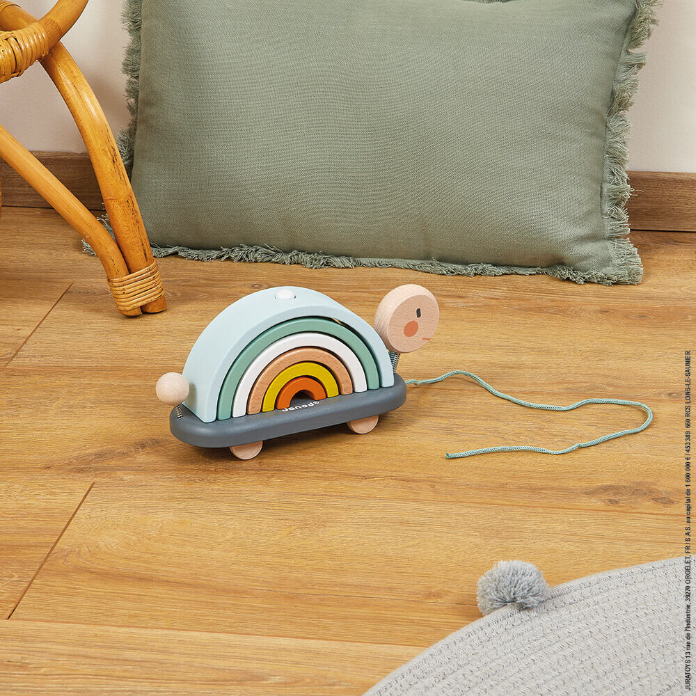 Janod Rainbow Turtle Stacking Arches and Pull Along Toy - Image 3