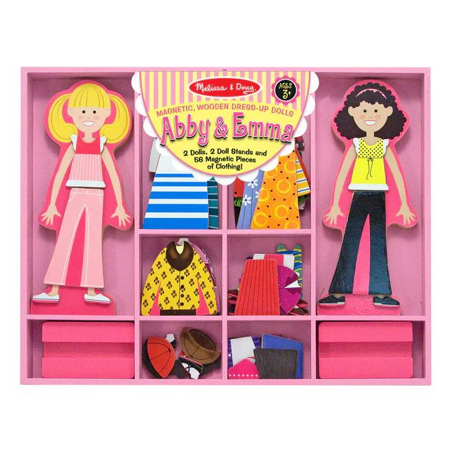 Melissa & Doug Abby and Emma Deluxe Magnetic Wooden Dress-Up Dolls Play Set