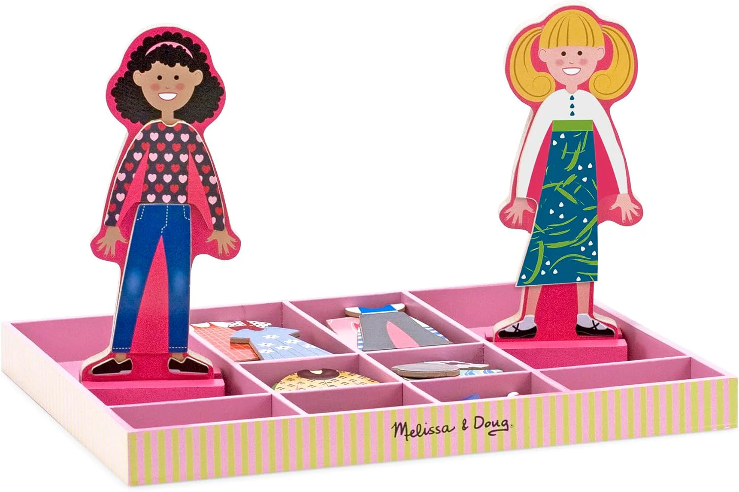 Melissa & Doug Abby and Emma Deluxe Magnetic Wooden Dress-Up Dolls Play Set - Image 3