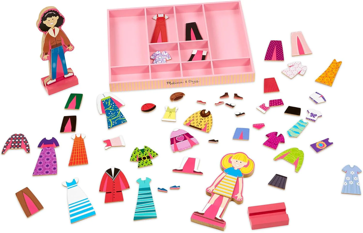 Melissa & Doug Abby and Emma Deluxe Magnetic Wooden Dress-Up Dolls Play Set - Image 4