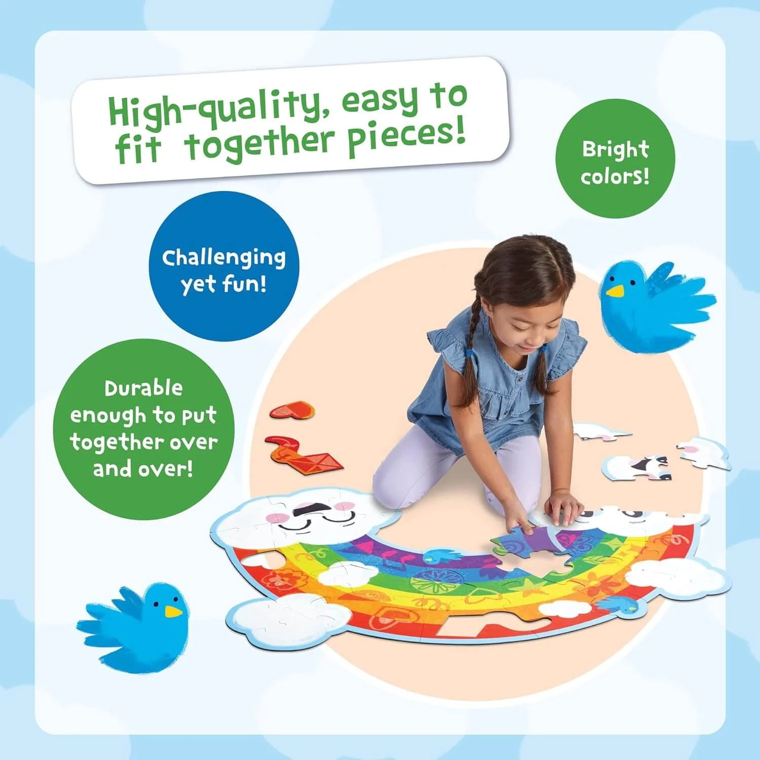 Peaceable Kingdom Shimmery Rainbow Floor Puzzle - 3 Feet Wide - 35 Pieces - Image 2