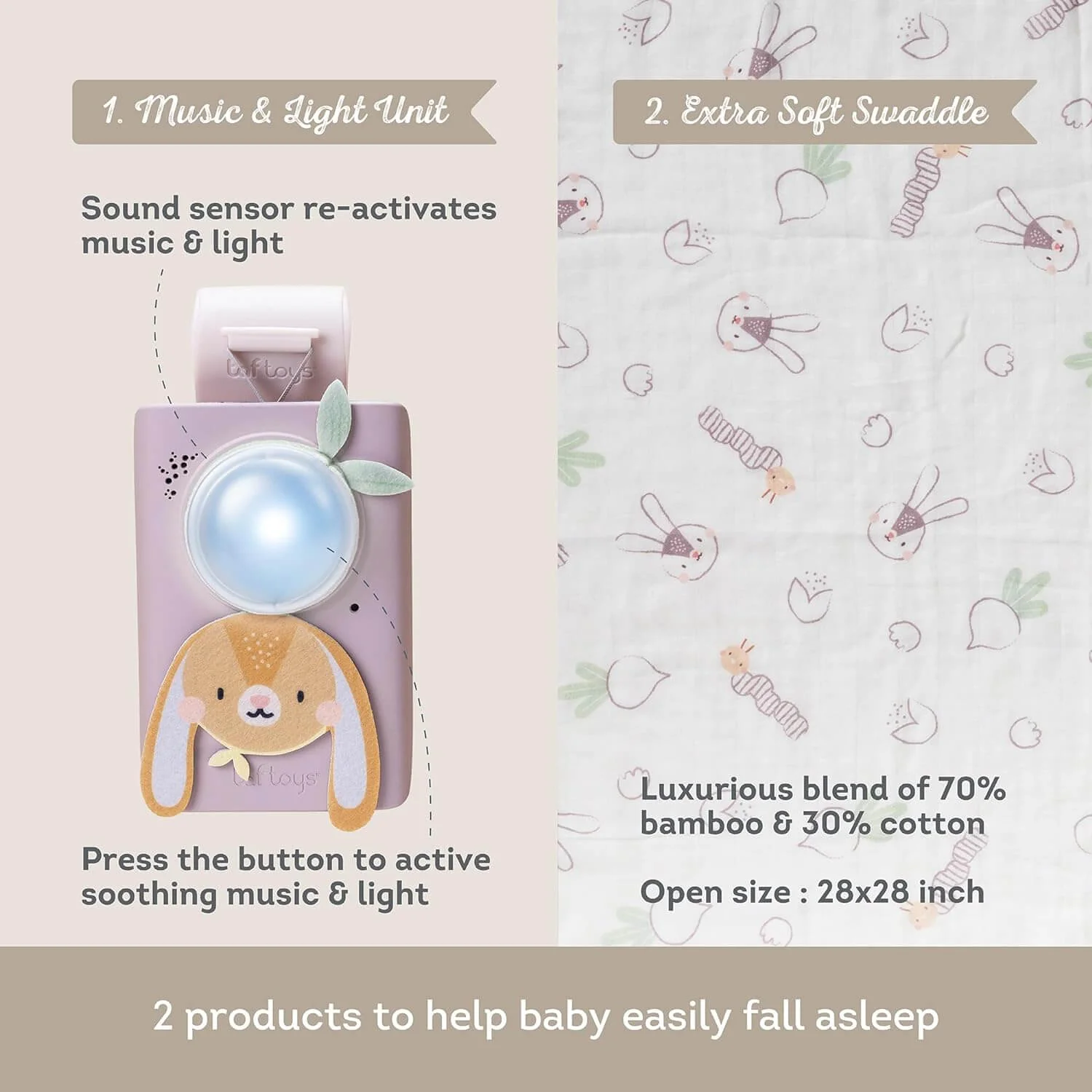 Baby Soothing Sound Machine with Cry Activated Sensor Bunny Soother and Swaddle Set - Image 4