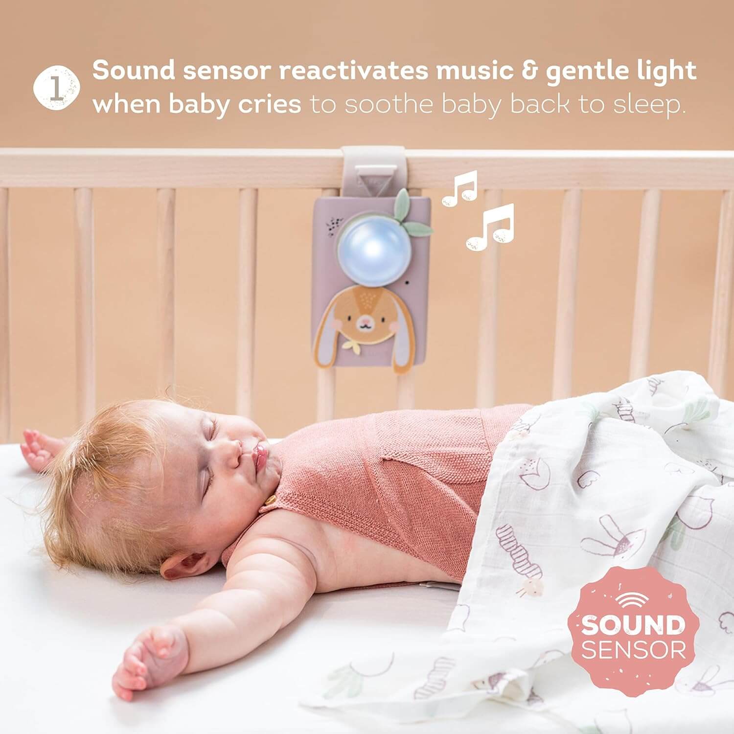 Baby Soothing Sound Machine with Cry Activated Sensor Bunny Soother and Swaddle Set - Image 5