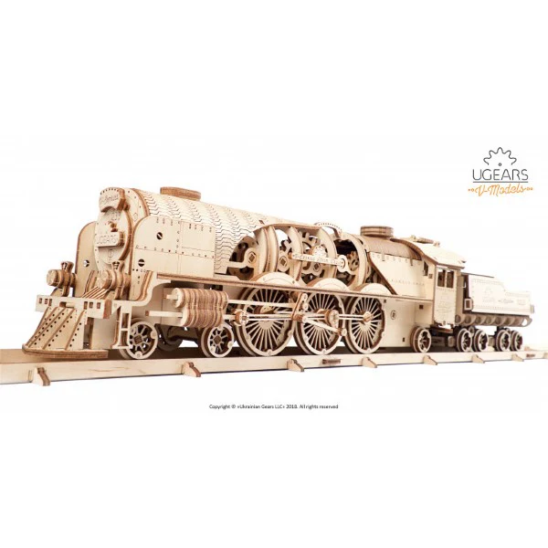 UGears V-Express Steam Train with Tender - Mechanical 3D Puzzle - Image 3